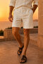 Men's White Linen Textured Shorts with Pockets - Breathable Fabric - 2