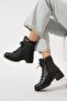 Sley Buckle Tied Hook Women's Genuine Leather Boots Black Skin - 3