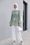 Hakim Yaka Front Buttoned Lined Ruffled Polyviscon Tunic - Water Green - 4