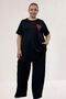 68510 Large Size Modal T-Shirt with Front Print and Ribbed Details - Black