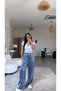 Blue Shiny Satin Trousers with White Detail at the Waist - 5