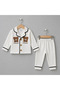 Teddy Bear Embroidered Top and Bottom Baby Pajama Set - 100% Cotton - 3