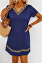 Women's Short Sleeve V-Neck Ethnic Pattern Stripe Detailed Viscose Dress