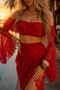 Madonna Collar Crop Slit Lace Skirt Set - 4