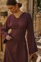 Self-Belted Linen Dress Burgundy - 2