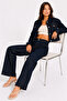 Women's Dark Navy Blue Denim Jacket and Pants Set - 3