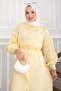 Self-Paillette Lace-Up Long Shirt Tunic Yellow - 2