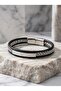 Steel Chain and Plate Genuine Leather Men's Masculine Gift Bracelet 01880 - 2