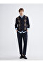 Navy Blue Polo Collar Diamond Patterned Men's Knitwear Cardigan - 2