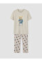 Beige Regular Fit Teddy Printed Men's Pajama Set - 5