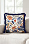 Birds and Flowers Pattern Fringe Pillowcase - Exotic Botanical Blue Navy Tassel Throw Pillow Cover - 3