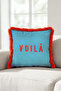 Voilá Striped Fringed Pillowcase - Typographic Modern Blue Yellow Burgundy Tassel Throw Pillow Cover - 7