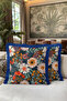 Floral Exotic Botanical Fringed Pillowcase-Garden Anthracite Navy Blue Navy Blue Tassel Throw Pillow Cover - 2