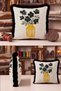 Floral Vase Design Fringed Pillowcase-Artistic Floral Beige Yellow Black Tassel Throw Pillow Cover - 2