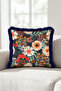 Floral Exotic Botanical Fringed Pillowcase-Garden Anthracite Navy Blue Navy Blue Tassel Throw Pillow Cover - 7