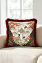 Japanese Scenic Crane Pattern Fringed Pillowcase- Far East Boho Gray Burgundy Tassel Throw Pillow Cover - 5