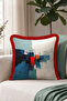 Abstract Painting Geometric Artistic Fringed Pillowcase - Eclectic Ecru Red Tassel Throw Pillow Cover - 6
