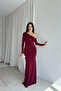 Elegant Long Dress with Single Shoulder Accessory Detail - 2