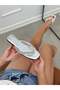 Silver Flip Flops (Pearl) Stone Detailed Pearl Women's Slippers