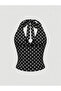 Black and White Polka Dot Cross-Neck Blouse, Women's Polka Dot Crop Top with Neck Straps - 2