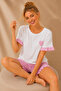 Bürümcük Knitted Short Sleeve Ruffled Women's Pajama Set - 2
