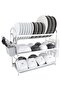 Life Smile Dish Drying Rack, Rust-Resistant 3 Tier Dish Rack with Drainboard Set, Dish Drainer with Utensil Holder & Cup Holder for Kitchen Counter- Kitchen Organizer Chrome