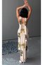 Women's Beige Green Floral Scarf Long Tulle Dress with Drawstring Straps - 2