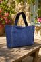 Denim Navy Blue Oversized Design Cream Lined Shoulder Bag