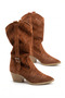 Women's Tan Bellows Pointed Toe Thick Heeled Summer Western Cowboy Boots Dera - 2