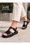 Women's Genuine Leather Orthopedic Daily Sandals – Comfortable Summer Black Sandals with Velcro Fastening - 2