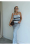 Women's Summer Blue Striped Strappy Stylish Bead Detailed Long Summer Fabric Knitwear Dress (S/M) - 5