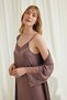 Coffee Color Robe Nightgown Set, Women's Lace Viscose 2-Piece Nightgown Set, V-Neck Guipure Home Dress Pajamas, Stylish Sleepwear