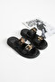 Arven Women's Gold Buckle Light Sole Genuine Leather Slippers Black - 3