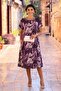 Purple Laurel Patterned Round Neck Dress - 2