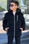 Boys' Black Lined Detachable Hooded Three-Pocket Nova Fabric Winter Coat Km4015 - 2