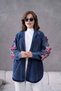 Women's Tulle Floral Embroidered Denim Kimono Jacket - 4