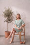 Cotton Patterned Striped Interlock Knitted Short Sleeve Nightgown Dress 95cm - 4
