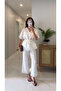 Ferla White Lace Detailed Linen Shirt and Trousers Set - 3