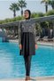 Women's Long Sleeve Cropped Lycra Patterned Black Hijab Swimsuit C0T0N362-1 - 2
