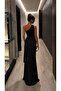 Black One-Shoulder Draped Long Evening Dress with Buckle Accessories 583423 - 4