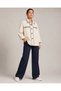 Women's Ecru Contrast Navy Blue Embroidered Pocket Gabardine Shirt Jacket (Oversize) - 5