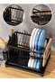 Dish Rack for Kitchen Countertop – Black Sink Drainer with Cutlery Shelf Organizer - 2