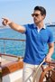 Cobalt Blue Collar Detailed Non-Curling Collar Summer Polo T-Shirt 100% Cotton Breathable T-Shirt - 2
