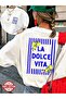 Women's Blue Striped Lemon La Dolce Vita Blue Text Printed T-Shirt