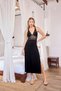 Black Robe Nightgown Set, Women's Lace Viscose 2-Piece Nightgown Set, V-Neck Slit Home Dress Pajamas, Stylish Long Black Sleepwear - 4