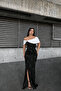 Black Madonna Collar Stone Buckle Detail Slit Scuba Fabric Dress