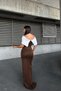 Brown Madonna Collar Stone Buckle Detail Slit Scuba Fabric Dress - 3