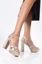 Women's Platform Heel Evening Dress Shoes with Gold Glitter Cross Straps - 4