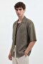 Khaki Linen Blend Embroidered Men's Shirt - 3