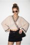 Women's Beige Black Embroidered Lace-Up Detailed Wide Sleeve Muslin Kimono Blouse 7014 60283386 - 2